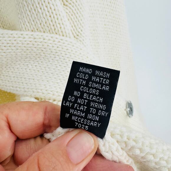 Vintage Rafaella Cream Knit Cardigan Funnel Collar Large Button Front Size L - Picture 5 of 8